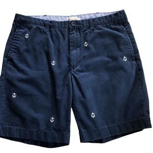 J. Crew Classic Flat Front Chino Short. Navy Blue w/ Anchors. 9"Length. Waist 38